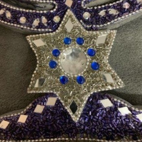 Silver and blue and sparkling Decorative Menorah - Picture 6 of 8